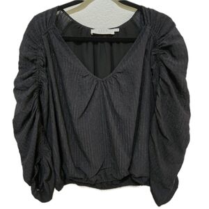 ASTR THE LABEL Black Blouse Puff Sleeve with Ruching Black Pinstripes Size XL